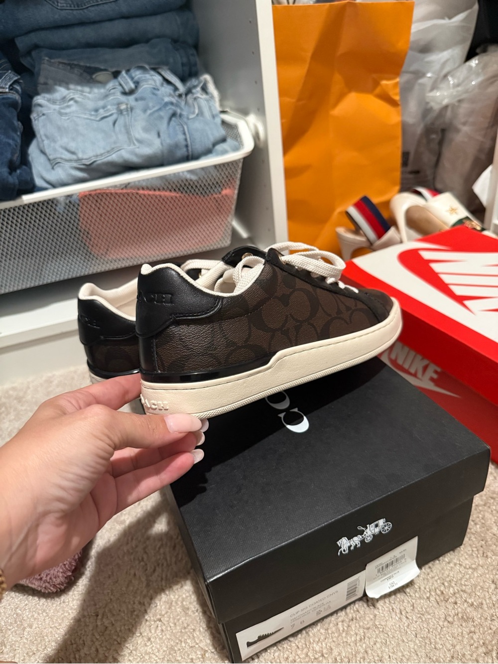 Coach Brown and Black Signature Low-Top Sneakers